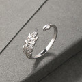 wholesale S925 Silver Korean Fashion Sweet Women's Hand Accessories, Zircon Inlaid Creative Personality Open Leaf Ring-0-0