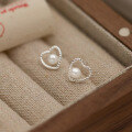 wholesale S925 Sterling Silver Pearl Twist Love Earrings, Retro Style Minimalist Design Ear Jewelry M04784-0-3