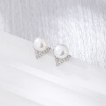 wholesale 925 Sterling Silver Triangle Earrings for Women Korean Style Fashion Micro-Inlaid Zircon Shell Pearl V-Shaped Small Stud Earrings Wholesale-0-2