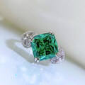 wholesale 925 Silver Green Tourmaline Color Inlaid Chubby Square 10*10 High Carbon Diamond Eye-Catching Ring for Women-0-2