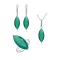wholesale S925 Silver Custom Green Agate Ring Necklace Earrings Three-Piece Set Natural Colored Gemstone Jewelry Suite-0-0