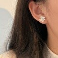 wholesale S925 Sterling Silver Korean-style Camellia Pearl Earrings for Women, Small and Chic, Trendy and Luxurious, High-end Ear Accessories-0-2