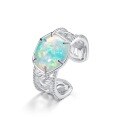 wholesale S925 Sterling Silver Cross-Border New Korean Style Minimalist Geometric Opal Ring for Women, Adjustable Open Ring Wholesale from Manufacturers-0-5