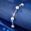 wholesale S925 Sterling Silver Pearl Bracelet with Micro-Paved Zirconia and White Muffin Beads, a Luxurious and Elegant Mother's Day Gift-0-1