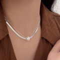 wholesale S925 Sterling Silver Blade Chain Double Layer Ballpoint Pen Necklace for Women, Korean Stall High-End Goods, Minimalist Advanced Sense Collarbone Chain-0-0
