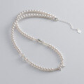 wholesale S925 Silver Sweet Princess Style High-Luster Domestic Pearl Necklace Smooth Bow Chaebol Heiress Collarbone Chain Y0152-0-2