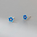 wholesale S925 Sterling Silver Fresh Sweet Cute Exquisite Design Blue Floral Ear Studs M05629-0-3