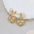 wholesale S925 Sterling Silver, 14K Gold Cultured Freshwater Pearl Flower Drop Earrings Factory Direct-0-3