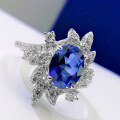 wholesale 925 Silver New Oval 7*9 Ice Flower Cut Synthetic Sapphire Floral Ring-0-0