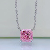 wholesale 925 Silver Geometric Minimalist Necklace with 8*8 Pink High-Carbon Diamond Pendant, 40+3-Blue 925 Silver
