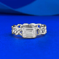 wholesale S925 Silver White Gold 5*7 Rectangular Zircon Cuban Ring Chain Hollow-Out Personality Live Cross-Border-R1464 Platinum No. 8