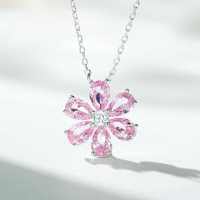 Sterling Silver Necklace with Flower Pendant and Zircon Chain-Rokka Pink Necklace  925 Silver