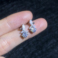 S925 Sterling Silver Bamboo Leaf Moissanite Earrings-0-1