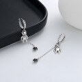 wholesale S925 Sterling Silver Internet-Famous Bear Black Zircon Tassel Ear Clips, Light Luxury Versatile Retro Earrings for Women-0-1