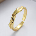 wholesale S925 Sterling Silver Irregular Minimalist Asymmetric Crinkle Texture Open Ring French Elegant Style Women's Ring-0-1