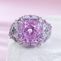 wholesale S925 Sterling Silver 12*12 Imported High-Carbon Diamond Powder Diamond Fashion Luxury Set Ring for Women for Dropshipping-R898 Pink Diamond No. 6