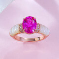 wholesale S925 Silver Live Stream Style Ring with White Mother-of-Pearl Inlaid 7*9 Oval Pink Simulated Diamond Ring Band Available for Dropshipping-0-3