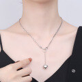 wholesale S925 sterling silver vintage distressed 3D heart peach fringed pendant with olive bead chain necklace-0-2