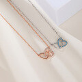 wholesale S925 silver women's collarbone chain trendy double heart-shaped pendant jewelry factory wholesale-0-3