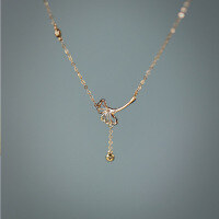 wholesale S925 Sterling Silver Ginkgo Leaf Necklace Minimalist Luxury Niche Hollow-Out Leaf Collarbone Chain New Style Necklace-Copper plated with gold