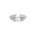 wholesale S925 sterling silver minimalist versatile inlaid shell stone textured open ring for women, Korean version, ins design-0-4