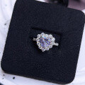 wholesale Metal material: 925 silver New Zhuo Zhifan Jewelry high-carbon diamond ring set with 8*8 heart-shaped lavender purple full diamond band-0-2