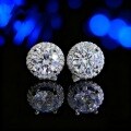 S925 Sterling Silver Moissanite Stud Earrings, Round Halo, Light Luxury, Versatile, High Carbon Diamond, Live Stream Hit-0-4