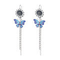 wholesale S925 Sterling Silver Vintage Antique-Finished Fine Craft Resin Enamel Fluttering Butterfly Daisy Fresh and Elegant Earrings-0-4