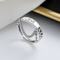 wholesale S925 Sterling Silver Love Letter Pendant Tassel Chain B Ring Ins Simple Daily Korean Style Versatile Index Finger Ring-0-0