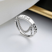 wholesale S925 Sterling Silver Love Letter Pendant Tassel Chain B Ring Ins Simple Daily Korean Style Versatile Index Finger Ring-456J/approx. 2.3g Adjustable opening