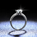 Sterling Silver D Color Moissanite Ring, 1 Carat Classic Crown Six-Prong Wedding Style-0-0