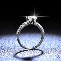 Sterling Silver D Color Moissanite Ring, 1 Carat Classic Crown Six-Prong Wedding Style.-1 carat (D color moissanite)  19 yards