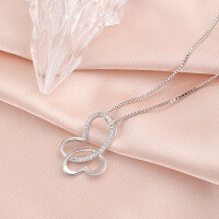 wholesale S925 Sterling Silver Versatile Double Heart Sweet Pendant Women's Simple and Fashionable Zircon Necklace Gift for Girlfriend-002352-Double Heart (Single Pendant)>925 Silver