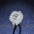 S925 Silver 3ct Emerald-Cut Moissanite Ring, Women's Elaborate Setting-0-2