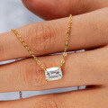 14K Gold Plated 925 Silver Emerald Pendant Necklace with Moissanite-0-1