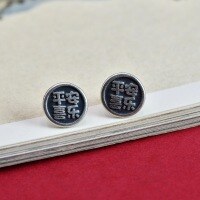 wholesale S925 Sterling Silver Round Button Chinese Style "Peace and Joy" DIY Handmade Braided Bracelet End Clasp Accessories Wholesale-One button (5000524)