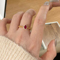 wholesale S925 Sterling Silver 4*6 Red Garnet Ring for Women, Ins Style, Minimalist, Versatile, Cross-Border-0-2