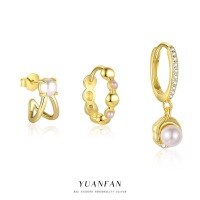 wholesale S925 Sterling Silver Geometric Ball Earrings, Women's Fashionable and Elegant, European Minimalist Style, High-End Sense-Single set of three 925 silver