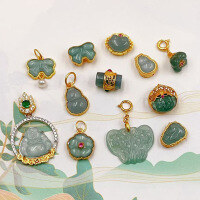 wholesale S925 silver gold-plated natural A-grade blue water jade tassel accessory bracelet necklace handmade DIY semi-finished product-Blue Water Osmanthus