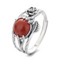 wholesale S925 Sterling Silver Branch Spliced Rose Leaf Style Inlaid with Southern Red Agate Ring Pastoral Wind Ring-0-4