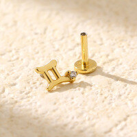 wholesale 925 Sterling Silver Piercing Studs Earrings Twelve Zodiac With Flat Back  For Women-Gold (Gemini)  925 silver (price per piece)
