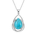 S925 Silver Y-Shaped Teardrop Emerald Imitation Pendant Necklace-0-18