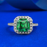 wholesale S925 silver jewelry new style emerald pagoda Asscher cut 8*8 ring hot sale on AliExpress for cross-border-R1237 Emerald Ring>Size 6