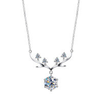 S925 Silver New Deer-themed Pendant Necklace with 1ct Moissanite for Valentine's Day-S925 sterling silver + 1 carat moissanite