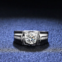 Platinum-Plated 925 Sterling Silver Solid Moissanite Men's Ring, Boss Style, Precision Crafted for E-commerce.-1 carat (set with moissanite)  23 yards