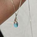 wholesale S925 Sterling Silver Mermaid's Blue Tear Drop Cat's Eye Stone Necklace for Women, Minimalist and Elegant High-End Collarbone Chain-0-0