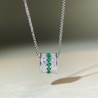 wholesale Metal material first, flashing rose vibrant red luxury style set high-end retro classic design stackable ring necklace pendant wholesale-Green Zirconium Necklace-XL353 925 Silver