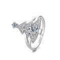 wholesale S925 Sterling Silver Cross-Border Moissanite Colorful Diamond Christmas Tree Full Diamond Ring for Women, High-End Fashion Personalized Silver Jewelry-0-0
