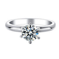 wholesale 925 Sterling Silver 1-carat Simulated Moissanite Six-Prong Engagement Proposal Ring for Women, Hot-selling in Cross-border E-commerce-Platinum US size 5#