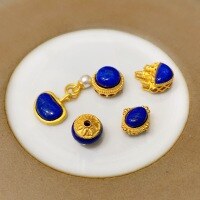 wholesale S925 silver gold-plated natural lapis lazuli accessories, acacia bean bracelet necklace braided cord string diy semi-finished jewelry accessories-Oval